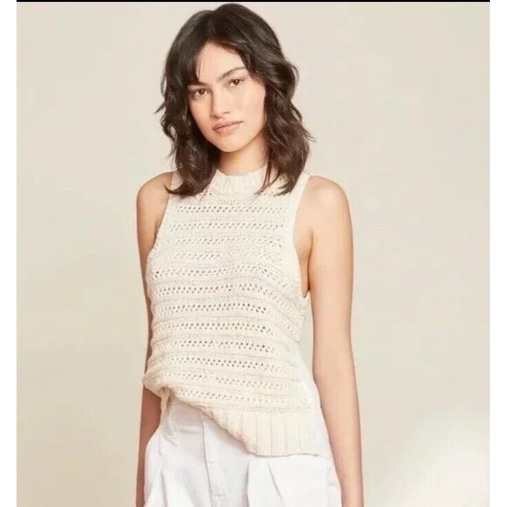Veronica Beard Cream Knit Sleeveless Shell Top